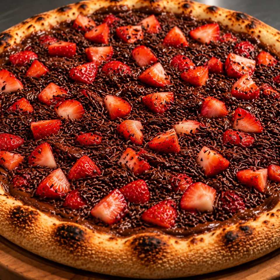 Pizza de brigadeiro com morango